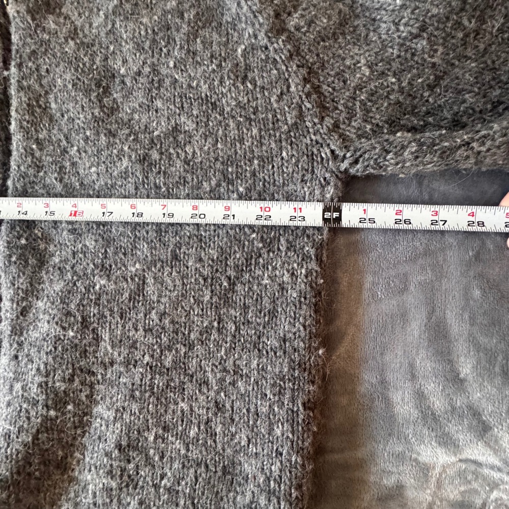 Handmade Grandpa Mens Chunky Knit Wool Zip Up Sweater Charcoal Cable Sleeve - Picture 5 of 6